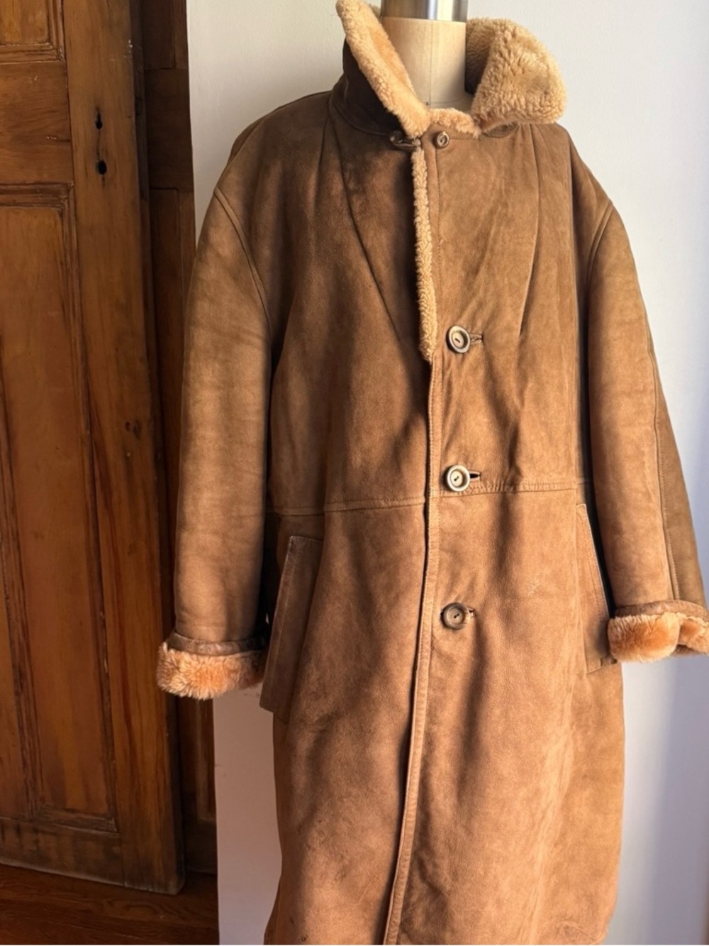 Shearling Coat Camel Suede Sheepskin Leather Jacket MidLength Heavy Winter Coat
